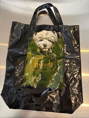 Harrods Black Tote with Green Panel and Dog Illustration